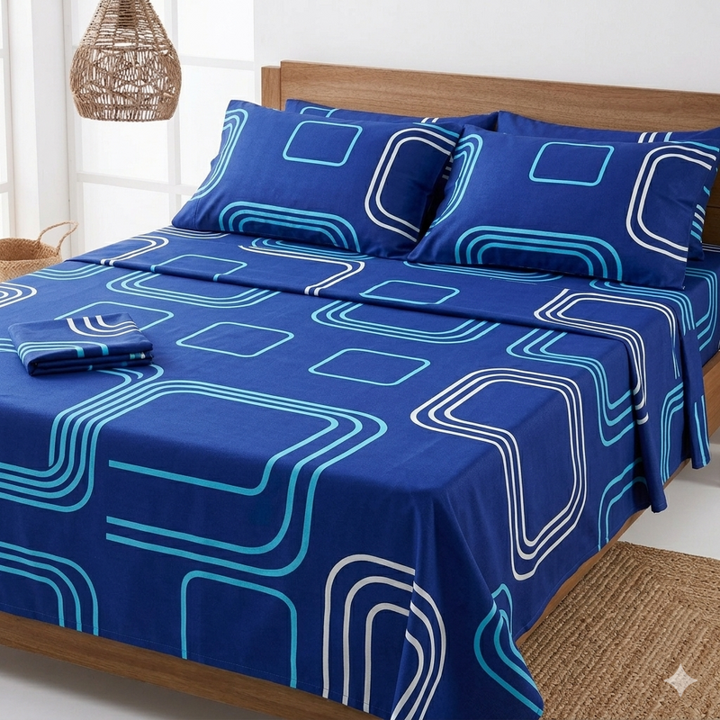Juego de Sábanas Azul Rey Estampado Premium 180 Hilos Ajuste Perfecto