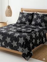 Juego de Sábanas Estrellas Blanco y Negro Premium 180 Hilos Ajuste Perfecto