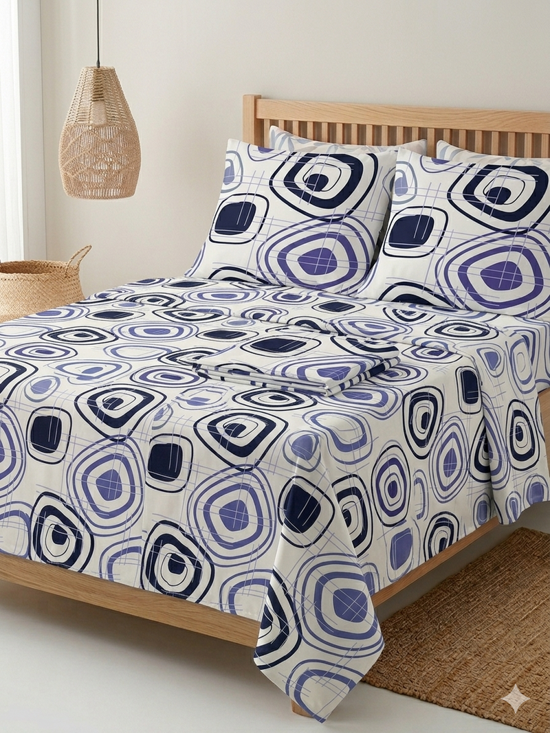 Juego de Sábanas Azul Cielo Estampado Premium 180 Hilos Ajuste Perfecto