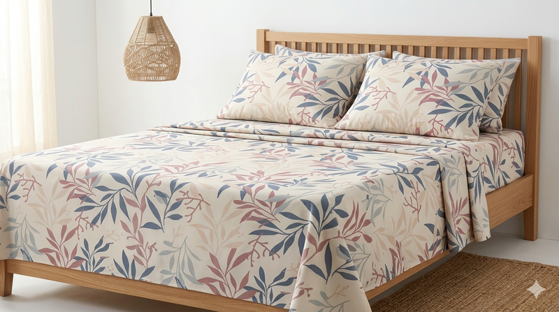 Juego de Sábanas Estampado Hojas Premium 180 Hilos Ajuste Perfecto