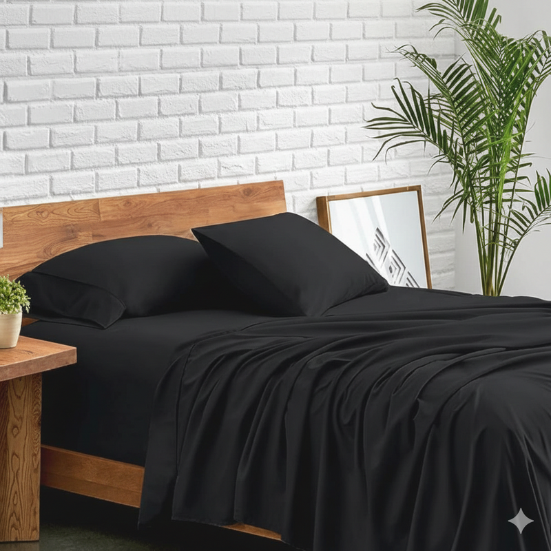 Juego de Sábanas Negro Premium 180 Hilos – Suavidad Total, Frescas y Ajuste Perfecto
